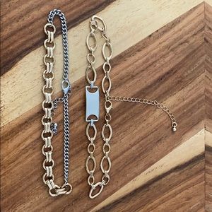 Set of two silver and gold toned choker necklaces
